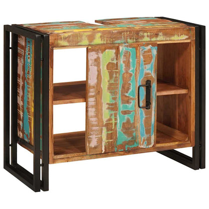 Waschbeckenunterschrank mit Tür Massivholz Altholz und Eisen