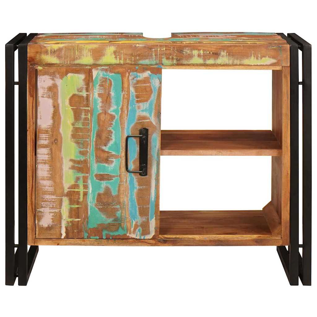 Waschbeckenunterschrank mit Tür Massivholz Altholz und Eisen