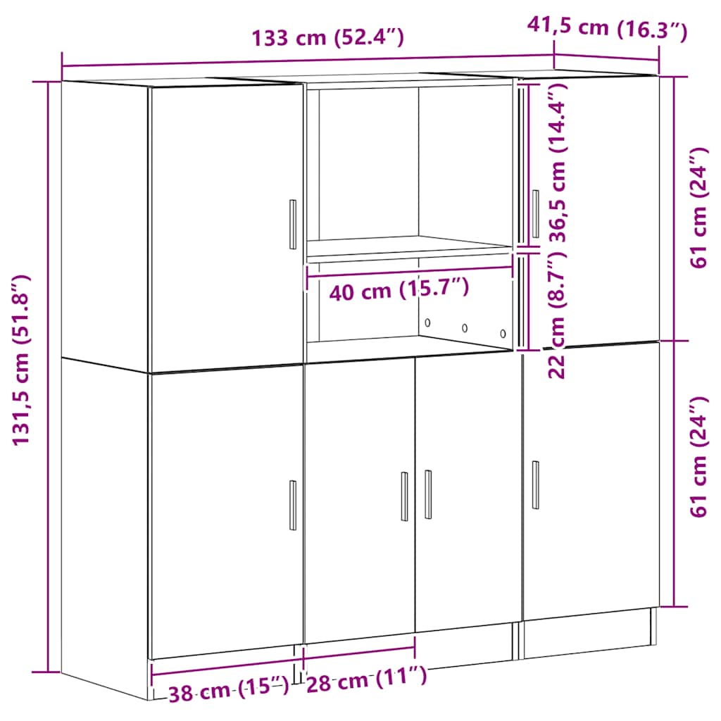 3-tlg. Küchenschrank-Set Sonoma-Eiche Holzwerkstoff