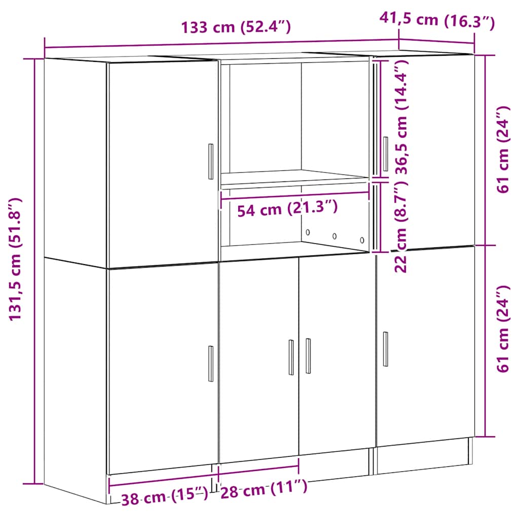3-tlg. Küchenschrank-Set Artisan-Eiche Holzwerkstoff