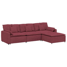 Modulares Sofa mit Fußhocker und Kissen Weinrot