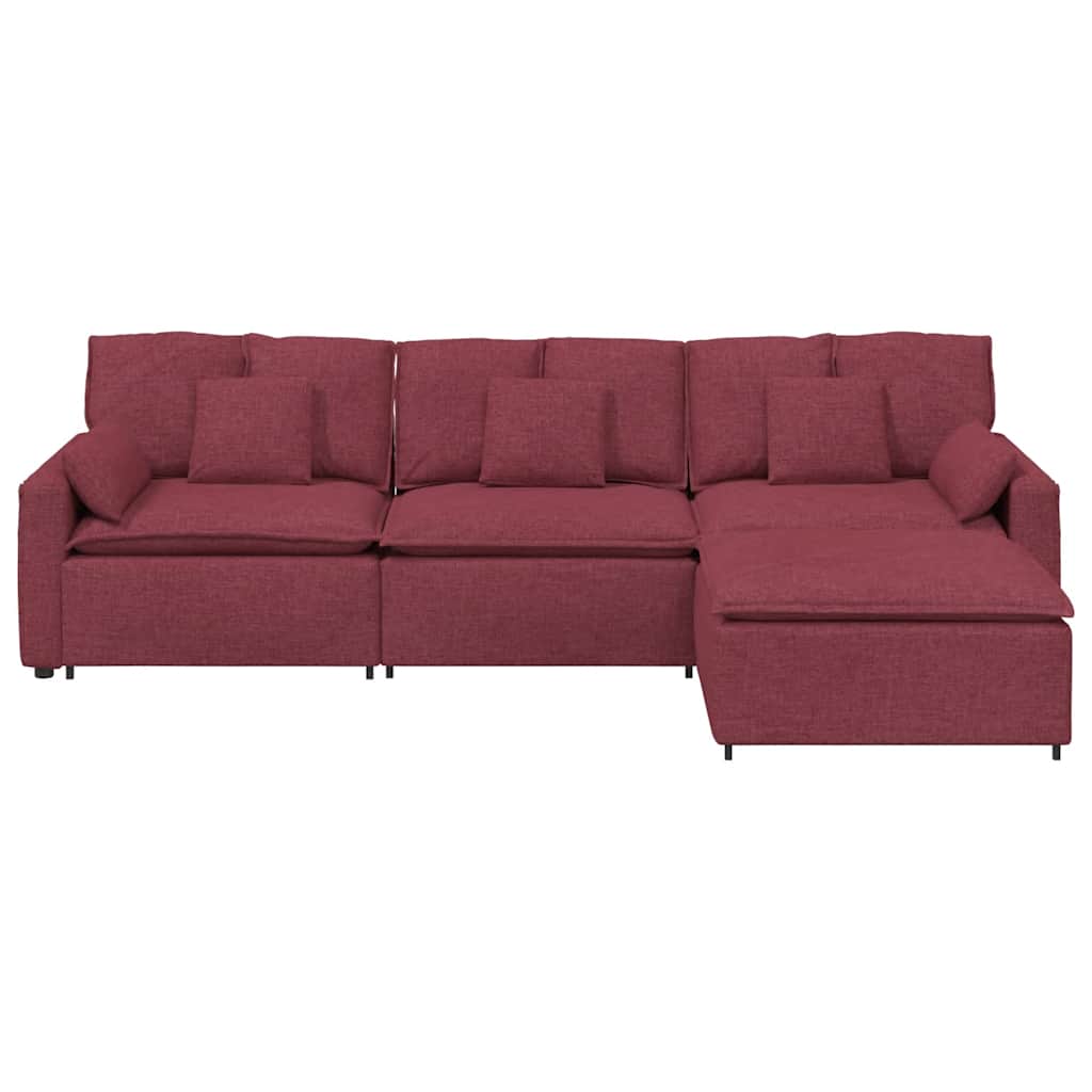 Modulares Sofa mit Fußhocker und Kissen Weinrot