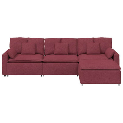 Modulares Sofa mit Fußhocker und Kissen Weinrot