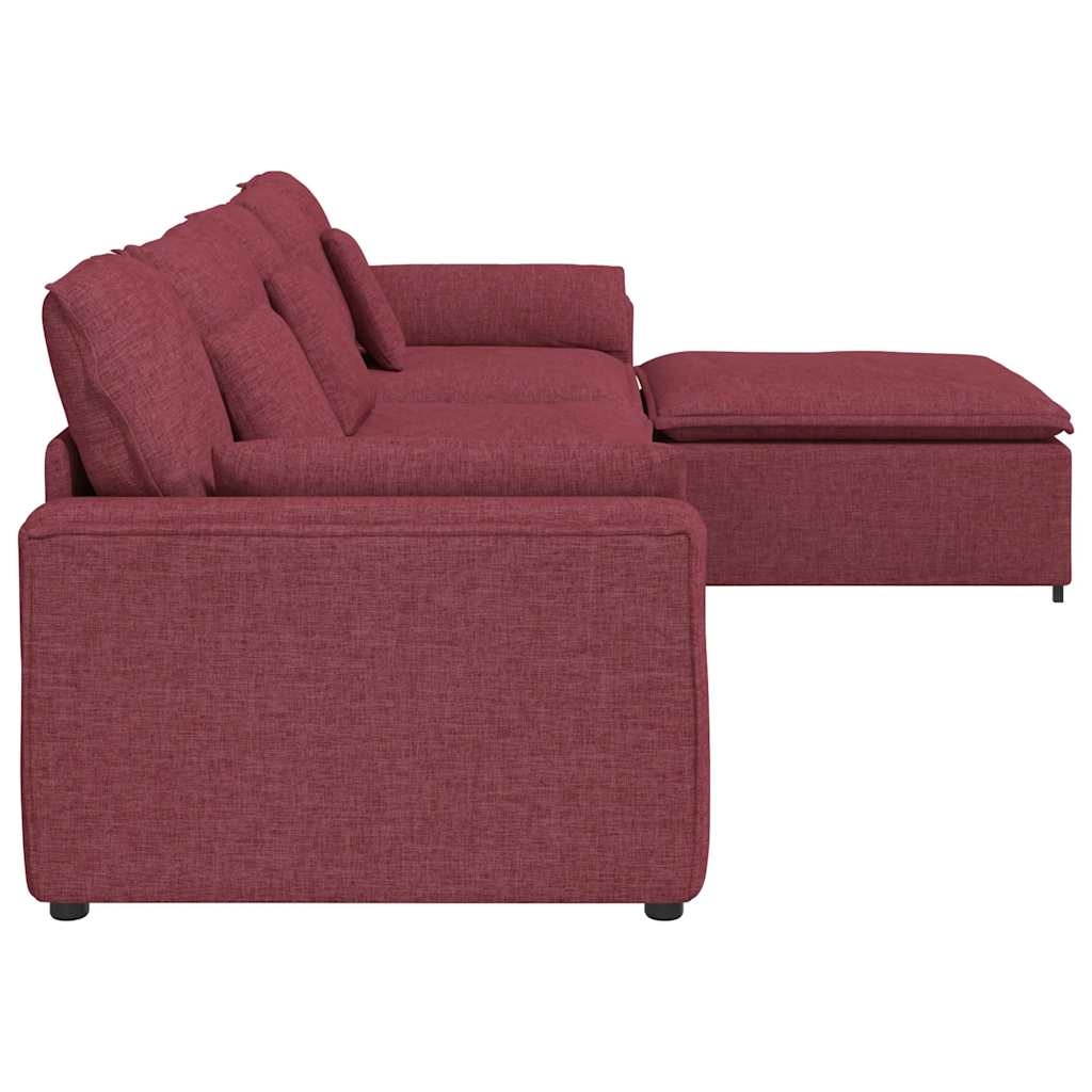 Modulares Sofa mit Fußhocker und Kissen Weinrot