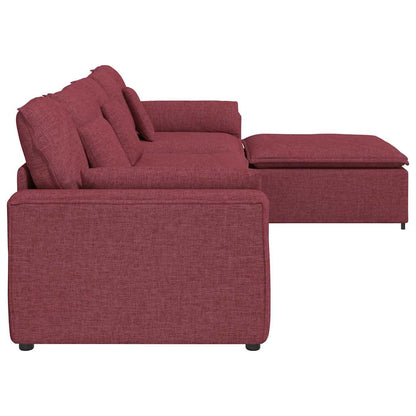 Modulares Sofa mit Fußhocker und Kissen Weinrot