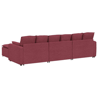 Modulares Sofa mit Fußhocker und Kissen Weinrot