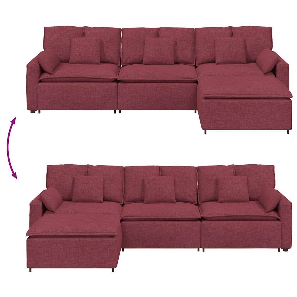 Modulares Sofa mit Fußhocker und Kissen Weinrot