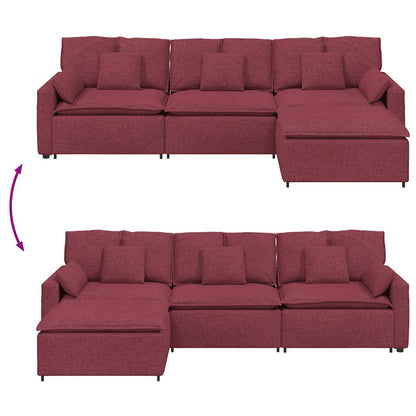 Modulares Sofa mit Fußhocker und Kissen Weinrot