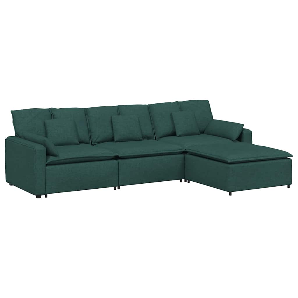 Modulares Sofa mit Fußhocker und Kissen Dunkelgrün
