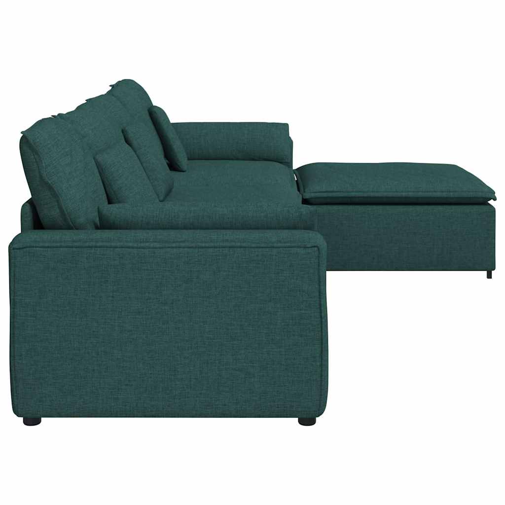 Modulares Sofa mit Fußhocker und Kissen Dunkelgrün