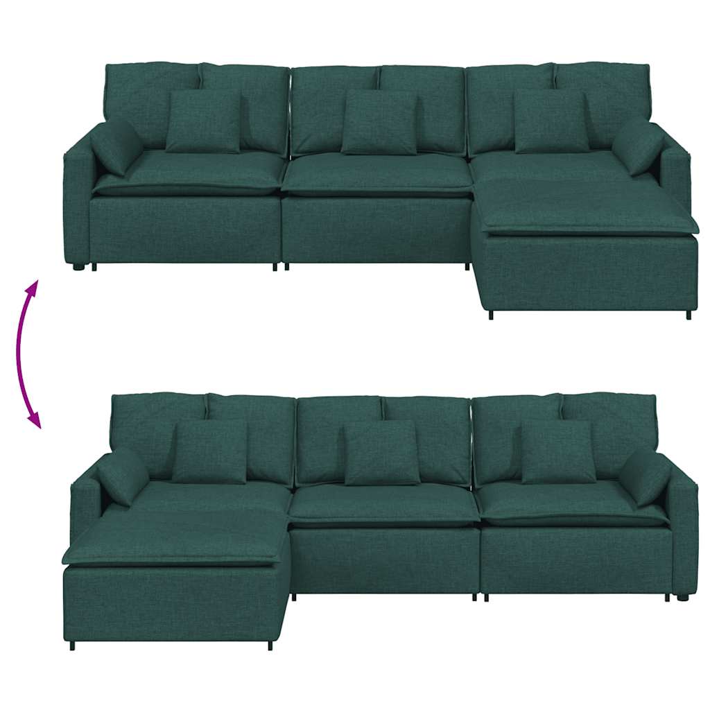 Modulares Sofa mit Fußhocker und Kissen Dunkelgrün