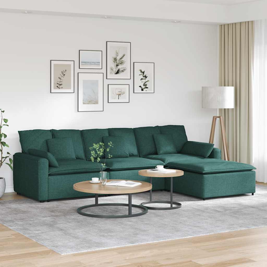 Modulares Sofa mit Fußhocker und Kissen Dunkelgrün