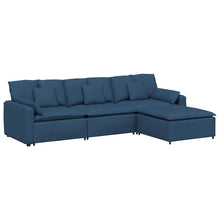 Modulares Sofa mit Fußhocker und Kissen Blau