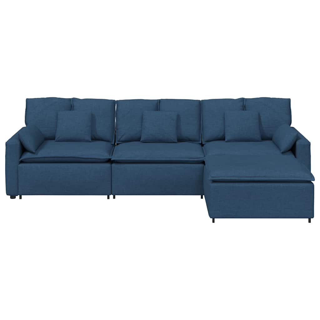 Modulares Sofa mit Fußhocker und Kissen Blau