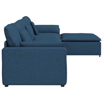 Modulares Sofa mit Fußhocker und Kissen Blau