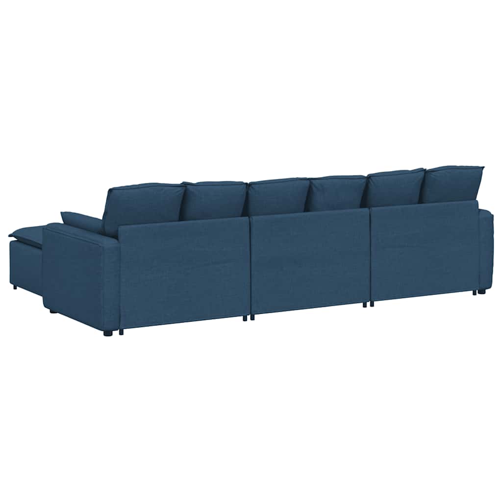 Modulares Sofa mit Fußhocker und Kissen Blau