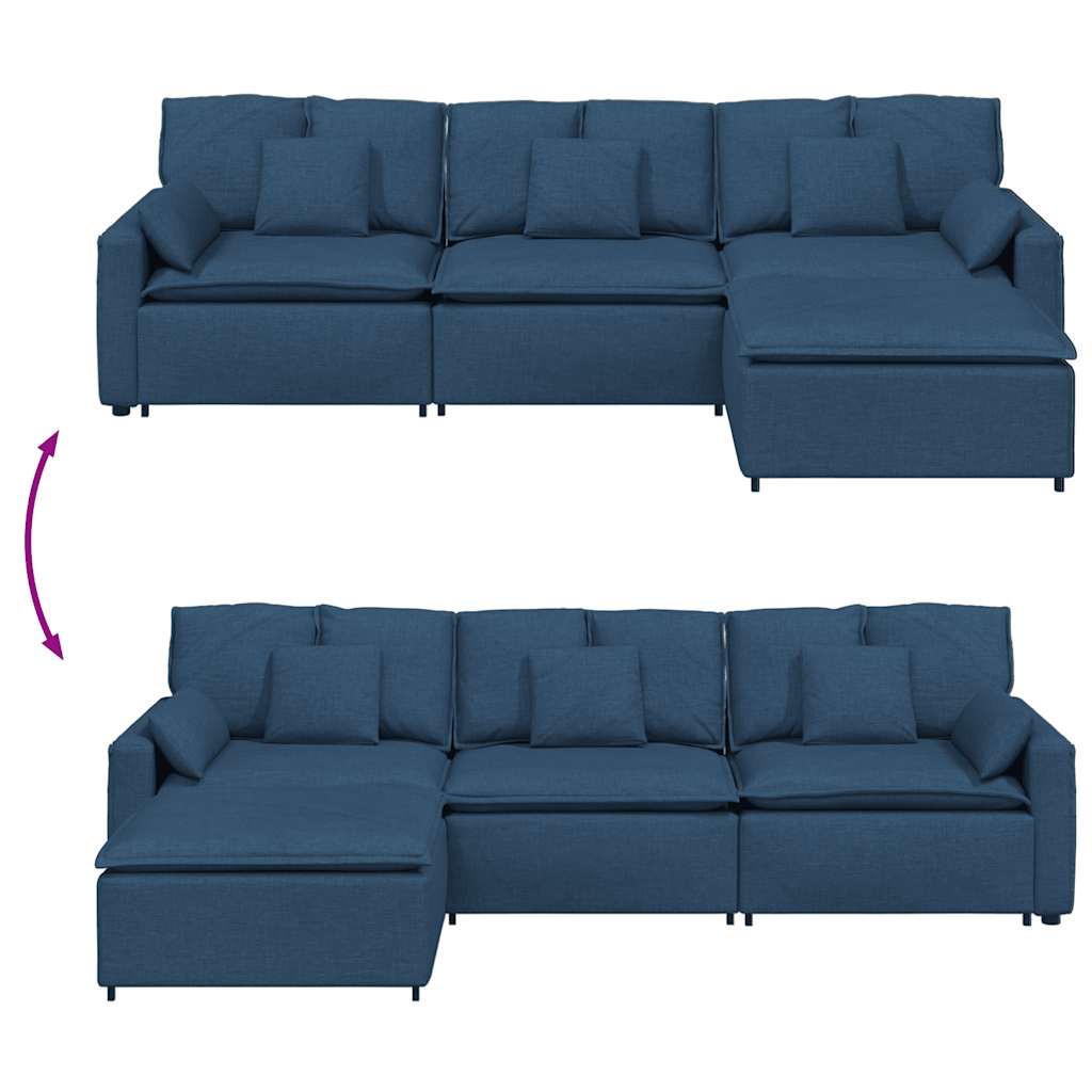 Modulares Sofa mit Fußhocker und Kissen Blau