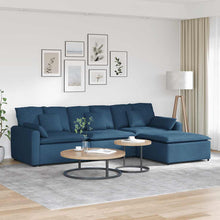 Modulares Sofa mit Fußhocker und Kissen Blau