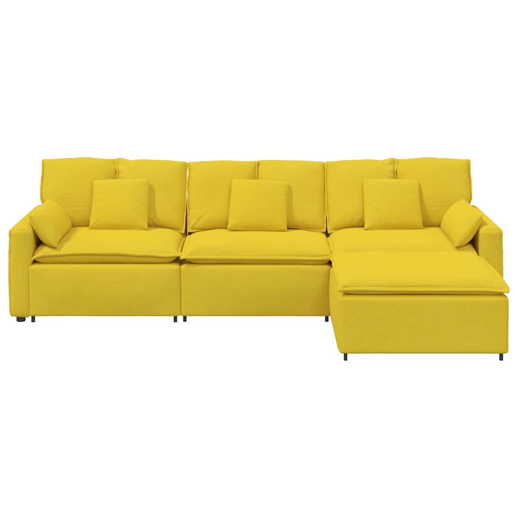 Modulares Sofa mit Fußhocker und Kissen Hellgelb