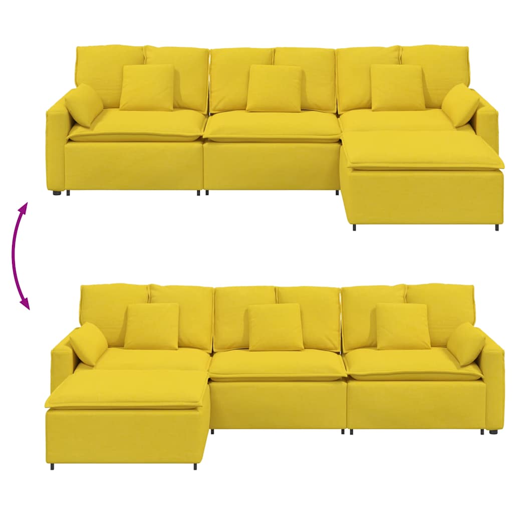 Modulares Sofa mit Fußhocker und Kissen Hellgelb