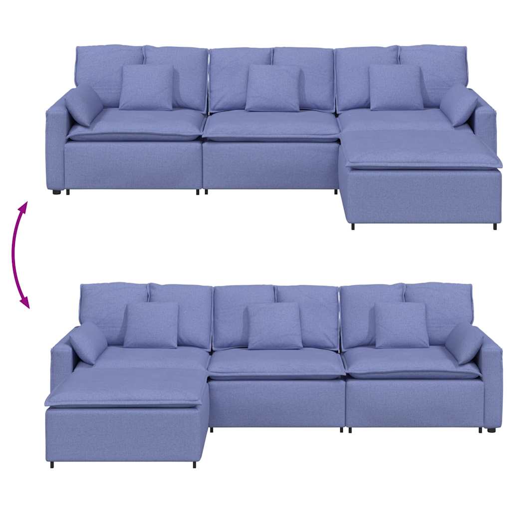 Modulares Sofa mit Fußhocker und Kissen Jeansblau
