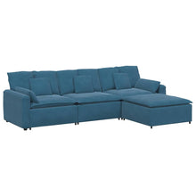 Modulares Sofa mit Fußhocker und Kissen Blau