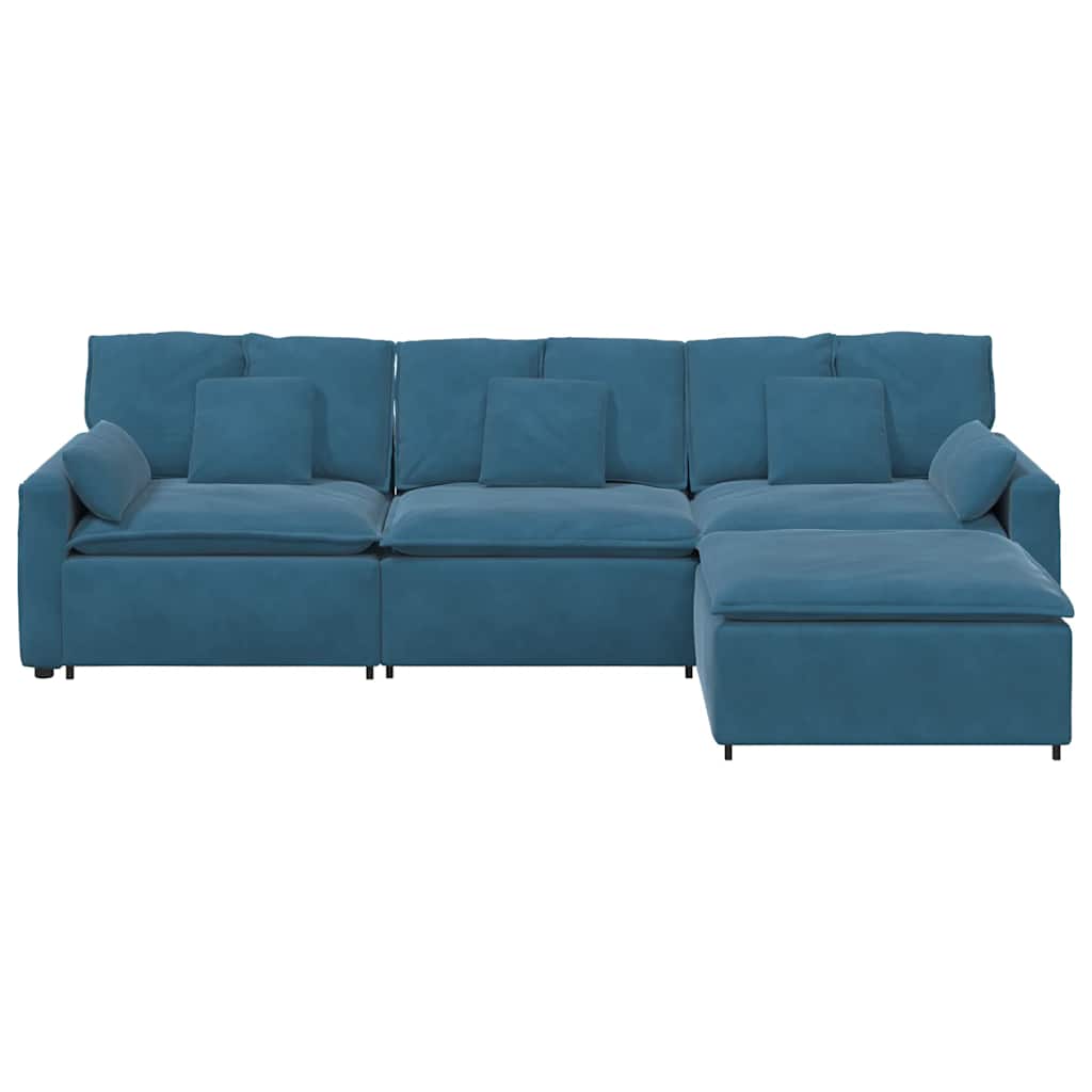 Modulares Sofa mit Fußhocker und Kissen Blau