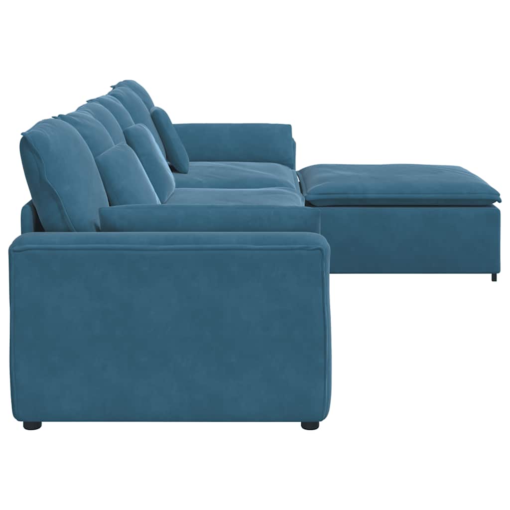 Modulares Sofa mit Fußhocker und Kissen Blau
