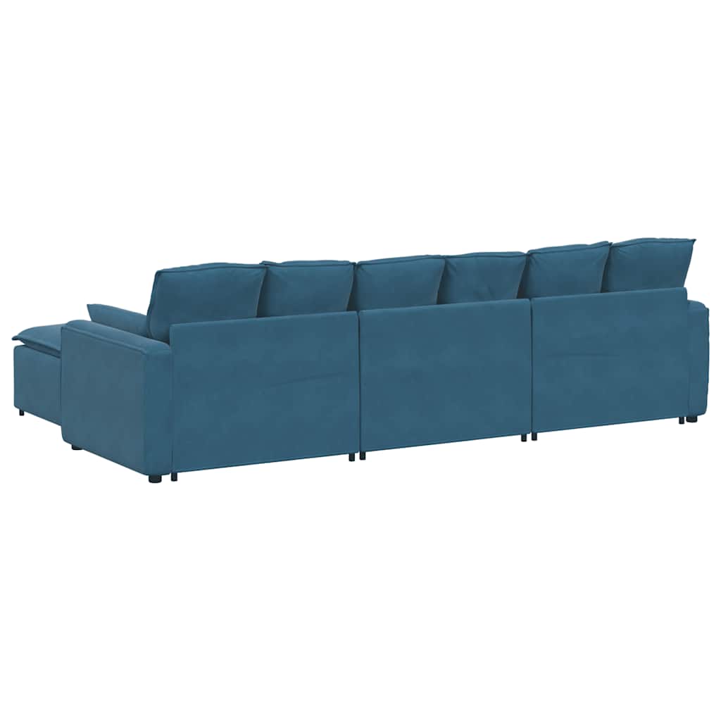 Modulares Sofa mit Fußhocker und Kissen Blau