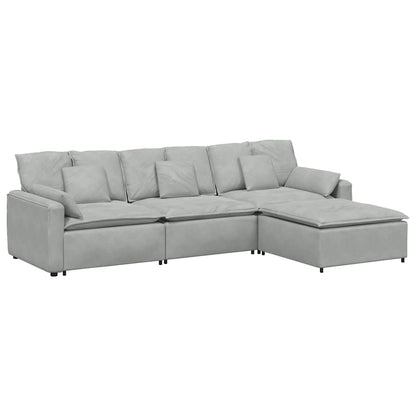 Modulares Sofa mit Fußhocker und Kissen Hellgrau