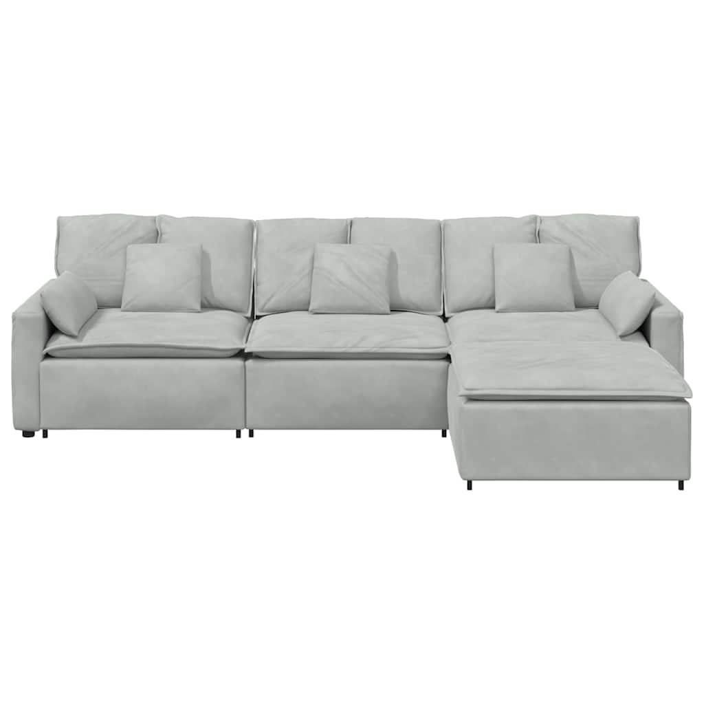Modulares Sofa mit Fußhocker und Kissen Hellgrau