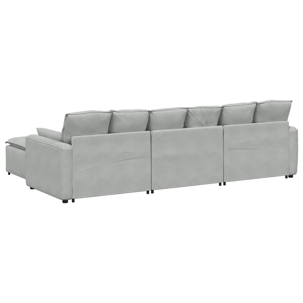 Modulares Sofa mit Fußhocker und Kissen Hellgrau