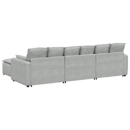 Modulares Sofa mit Fußhocker und Kissen Hellgrau