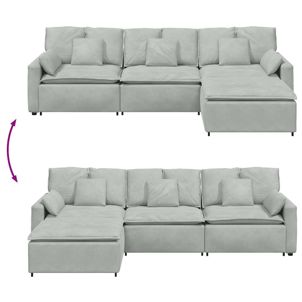 Modulares Sofa mit Fußhocker und Kissen Hellgrau