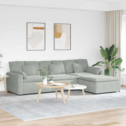 Modulares Sofa mit Fußhocker und Kissen Hellgrau