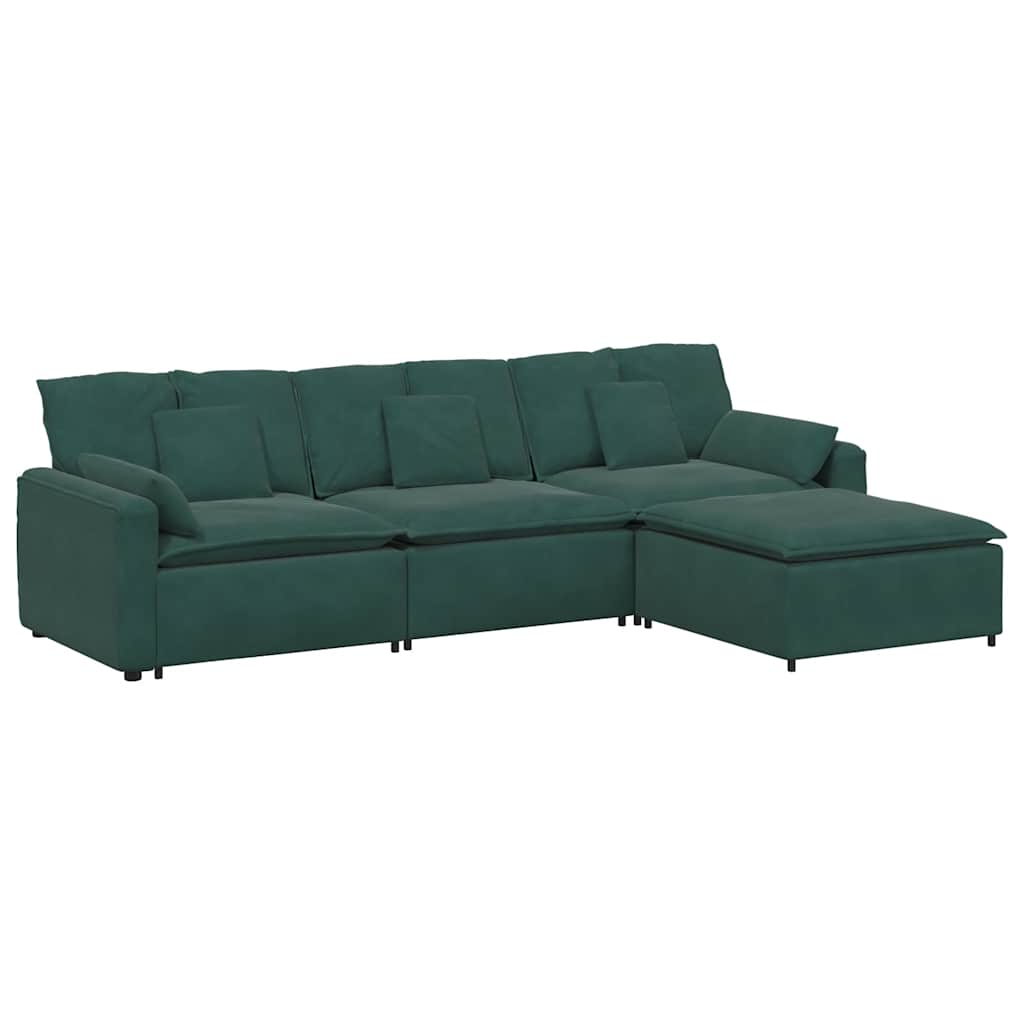 Modulares Sofa mit Fußhocker und Kissen Dunkelgrün