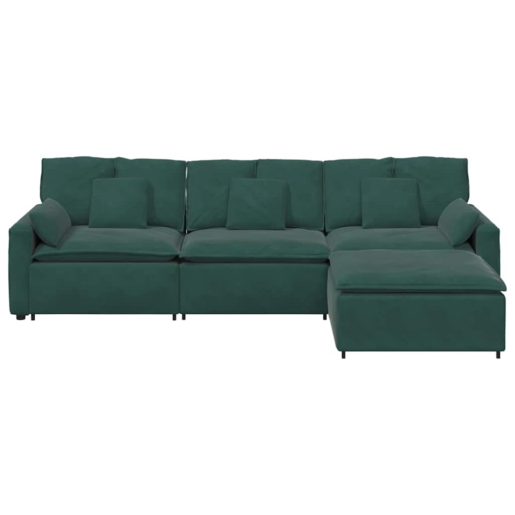 Modulares Sofa mit Fußhocker und Kissen Dunkelgrün