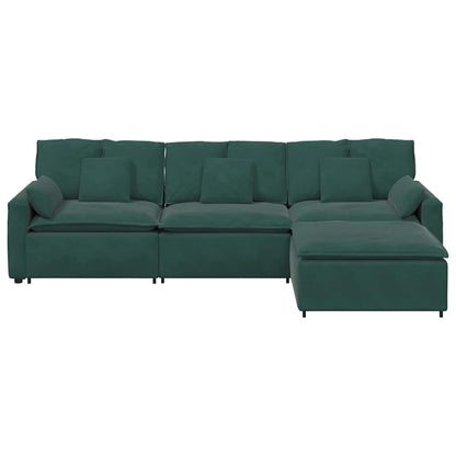 Modulares Sofa mit Fußhocker und Kissen Dunkelgrün