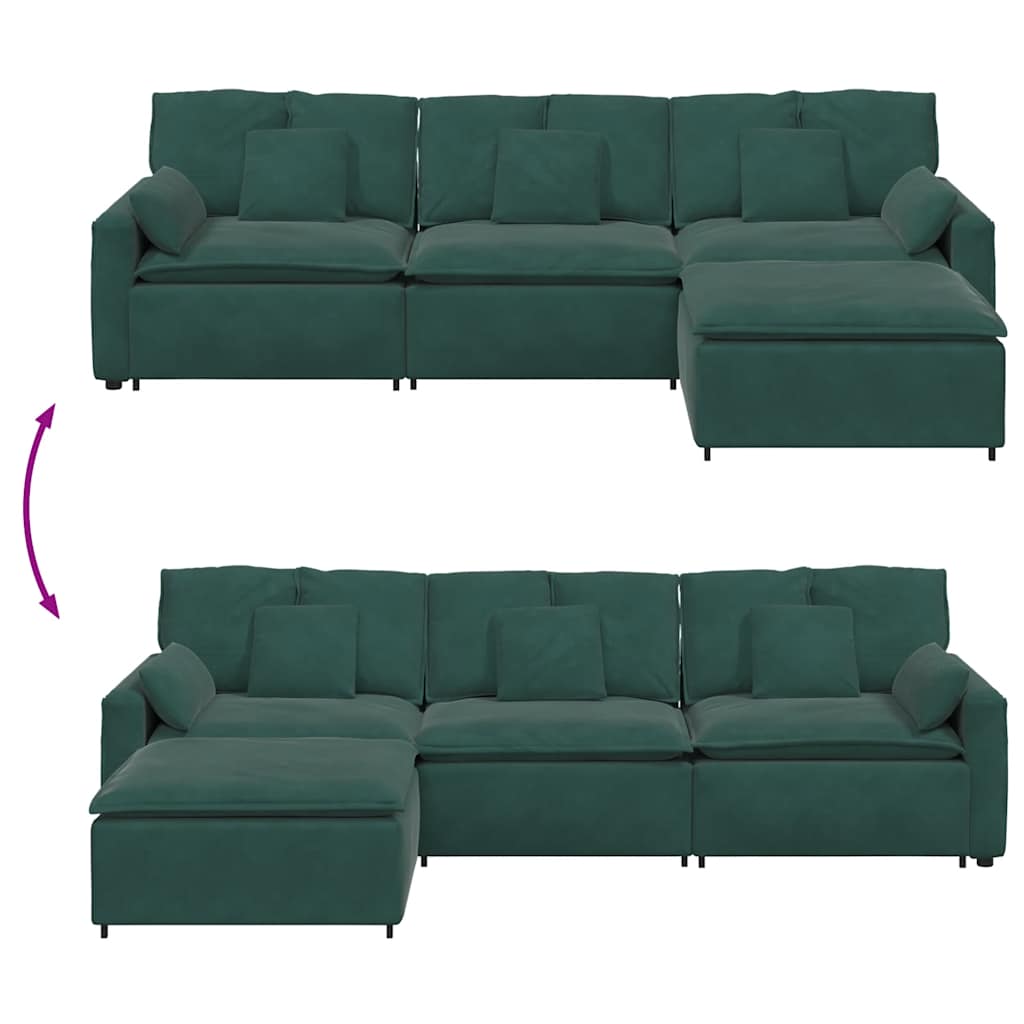 Modulares Sofa mit Fußhocker und Kissen Dunkelgrün