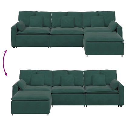 Modulares Sofa mit Fußhocker und Kissen Dunkelgrün