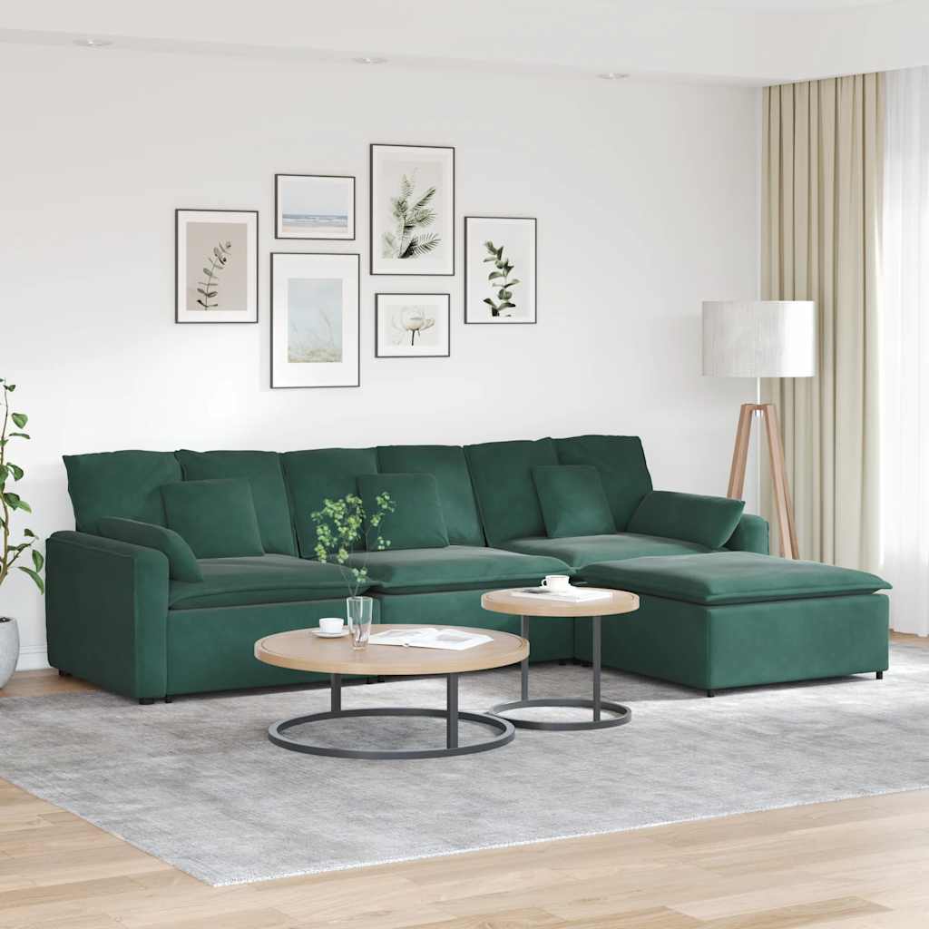 Modulares Sofa mit Fußhocker und Kissen Dunkelgrün