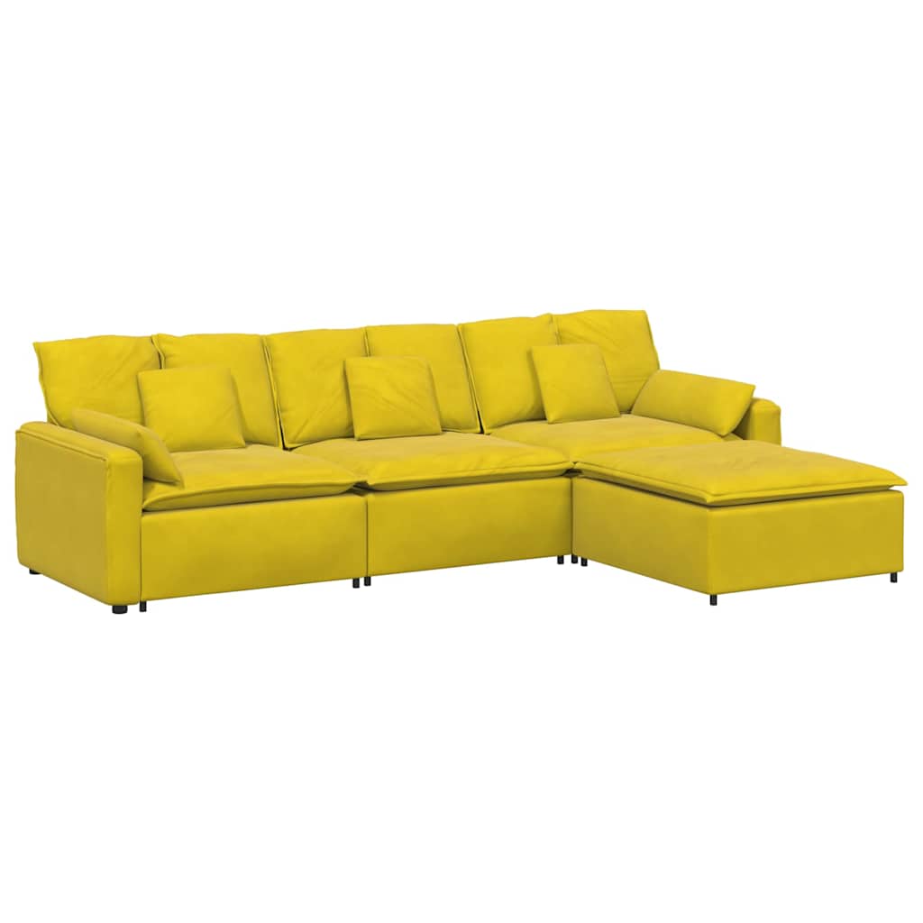 Modulares Sofa mit Fußhocker und Kissen Gelb