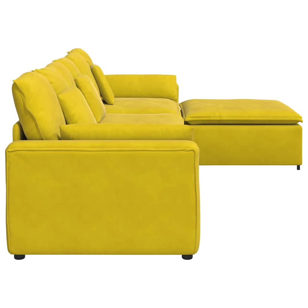 Modulares Sofa mit Fußhocker und Kissen Gelb