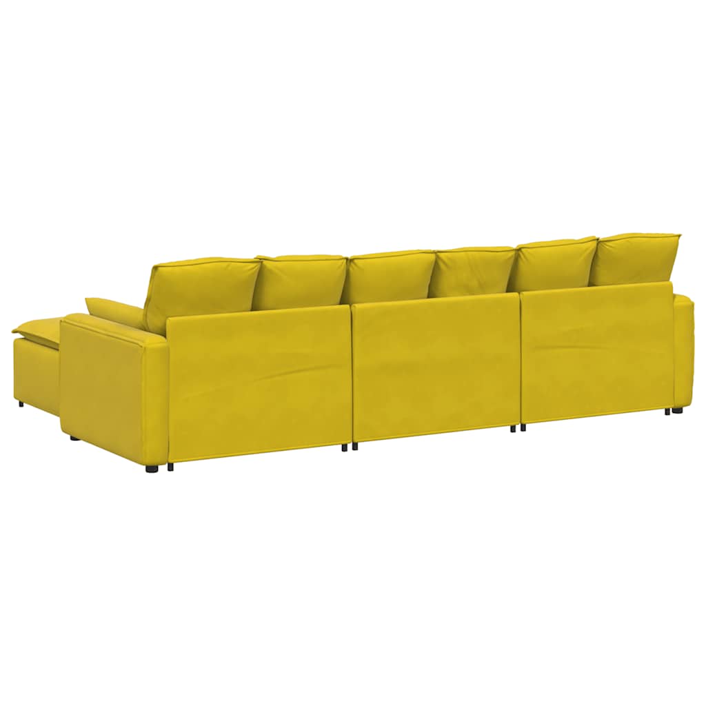 Modulares Sofa mit Fußhocker und Kissen Gelb