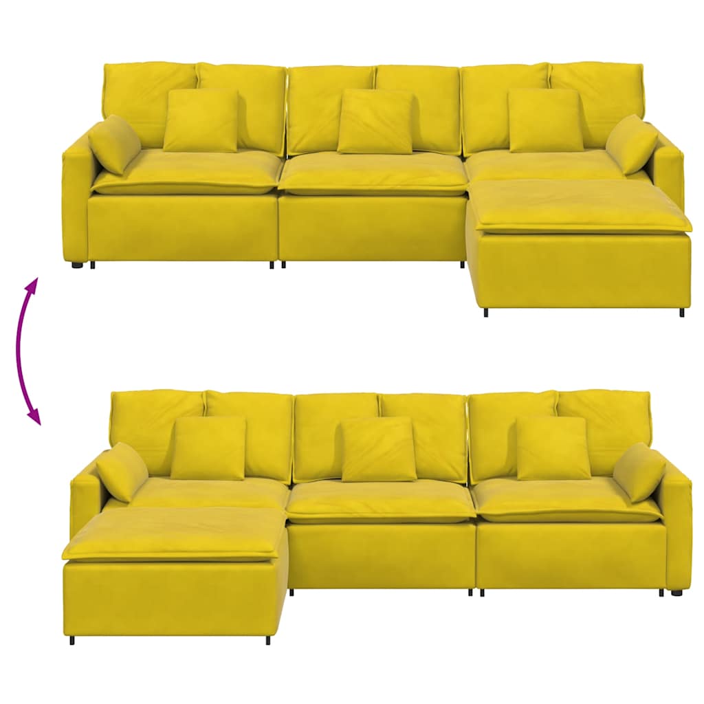 Modulares Sofa mit Fußhocker und Kissen Gelb