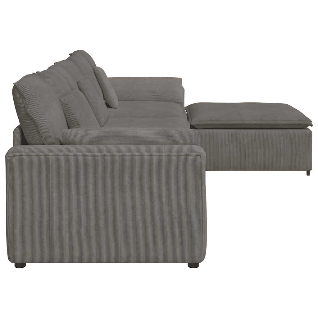 Modulares Sofa mit Fußhocker und Kissen Hellgrau