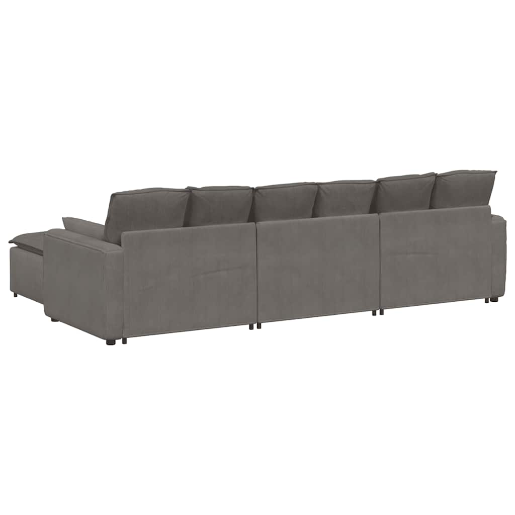 Modulares Sofa mit Fußhocker und Kissen Hellgrau