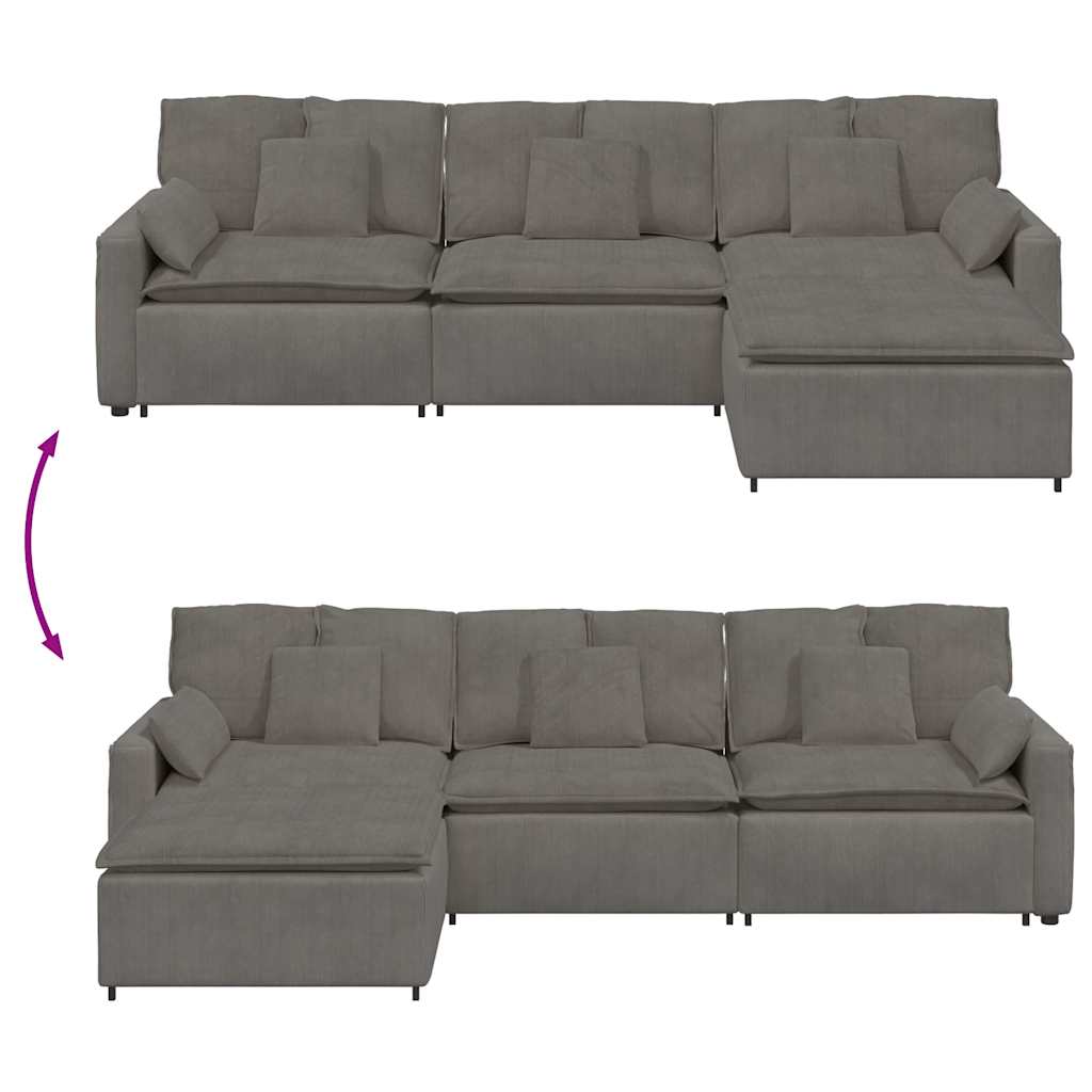 Modulares Sofa mit Fußhocker und Kissen Hellgrau