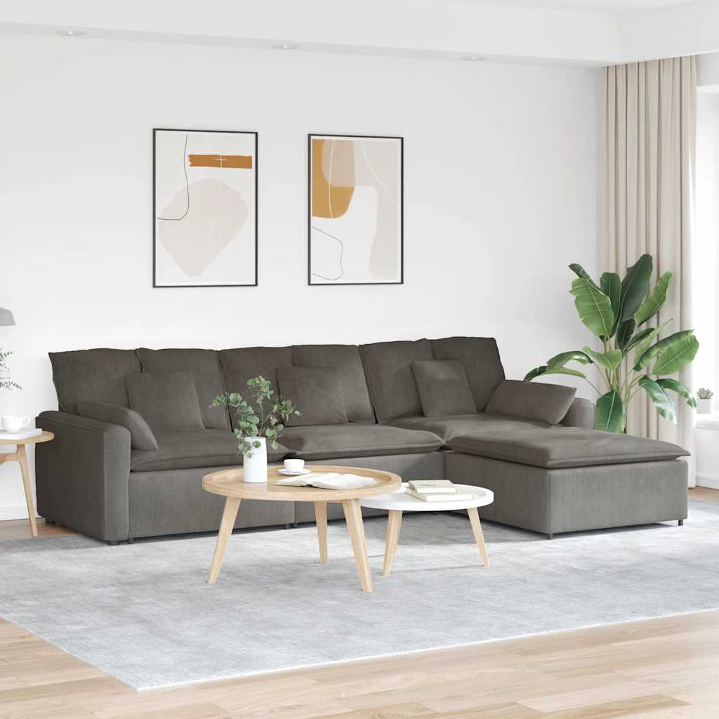 Modulares Sofa mit Fußhocker und Kissen Hellgrau