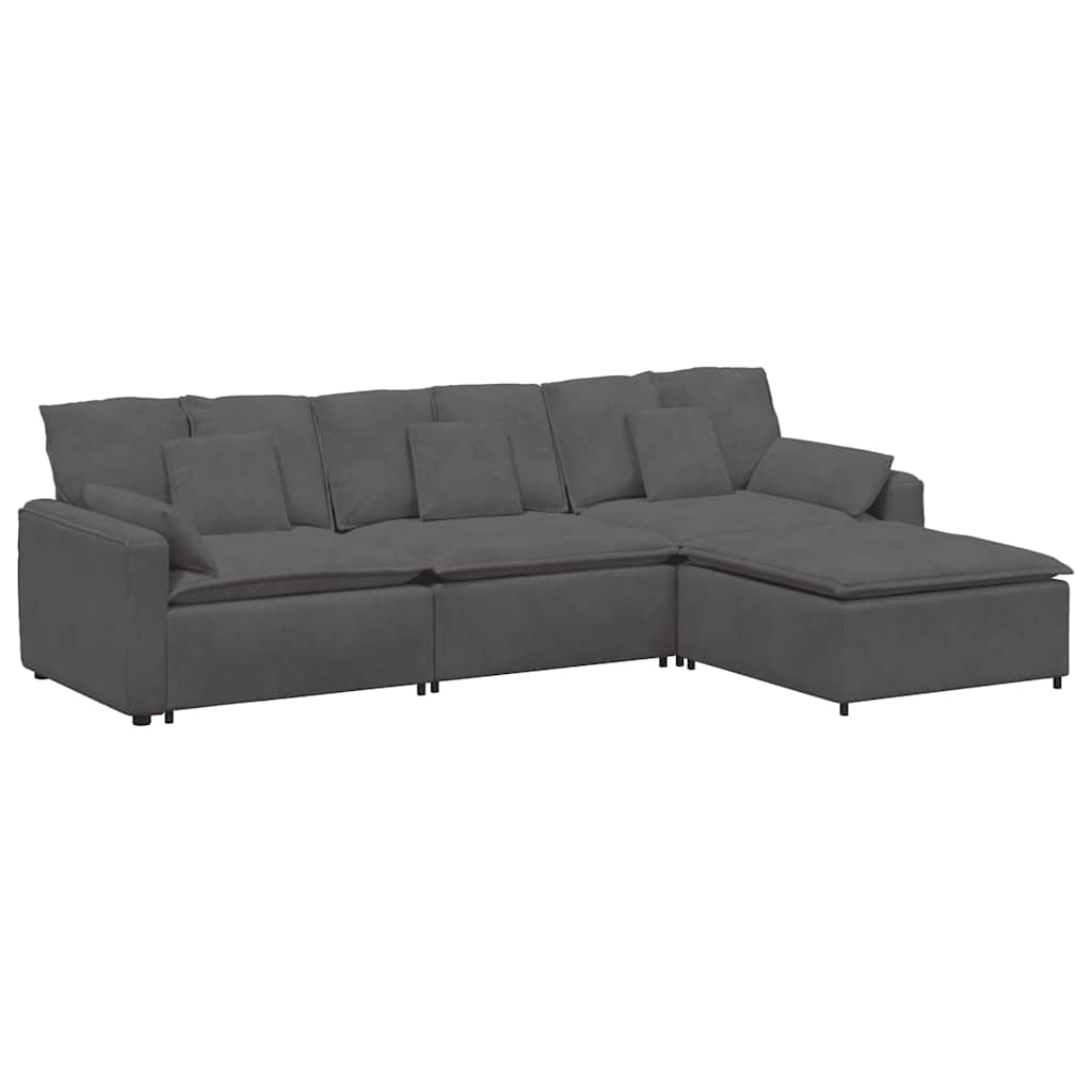 Modulares Sofa mit Fußhocker und Kissen Dunkelgrau